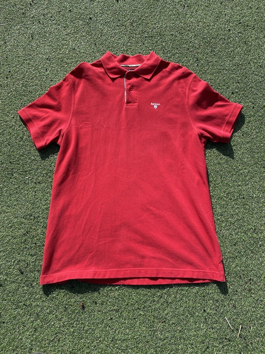 Barbour Polo Shirt Mens XL Red Organic Cotton Tailored Fit Top