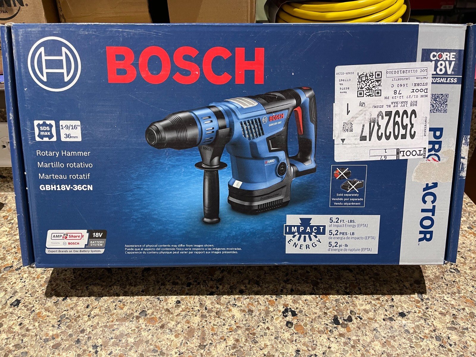 Bosch PROFACTOR 18V 1-9/16" SDS-Max Rotary Hammer Drill, GBH18V-36CN (Bare Tool)