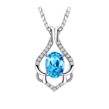 925 Sterling Silver Necklace Chain Heart Teardrop Blue Crystal CZ Pendant Box H6