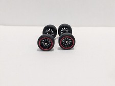 1:64 Scale 11mm Black Mesh with Red Lip BBS Real Rider style wheels and tires