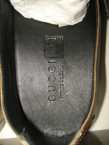 Nuove scarpe da barca slipon da uomo Gucci US 10,5 UK 10 marrone caramello in pelle logo - Foto 8 di 11