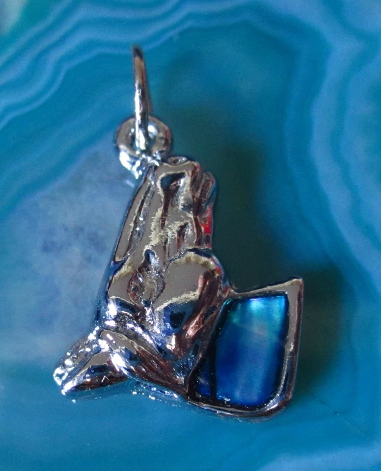 KX Anhänger Pferd Pferdekopf mit Seeopal Paua-Muschel grün versilbert - Bild 2 von 3