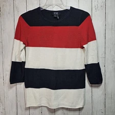 FDJ French Dressing Jeans Women's Knit ¾ Sleeve Red White Blue Sweater Size XS 