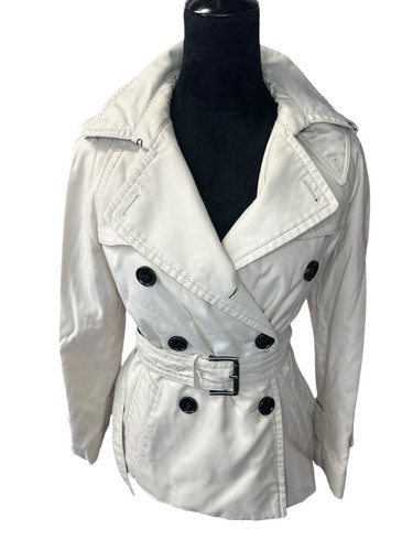 Coach Porcelain Solid Short Trench Coat Jacket Double Breasted S/P - Picture 9 of 19