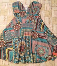 Judith March Sleeveless Boho Patch Dress with Lace Inset, Size Large