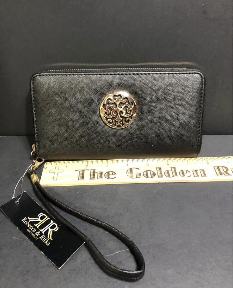 NWT Rebecca & Rifka Large Faux Leather Medallion Zip Wristlet