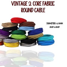 ROUND 2 Core 8 Amp Braided Fabric Cable Vintage Retro Lighting Flex Color Wires