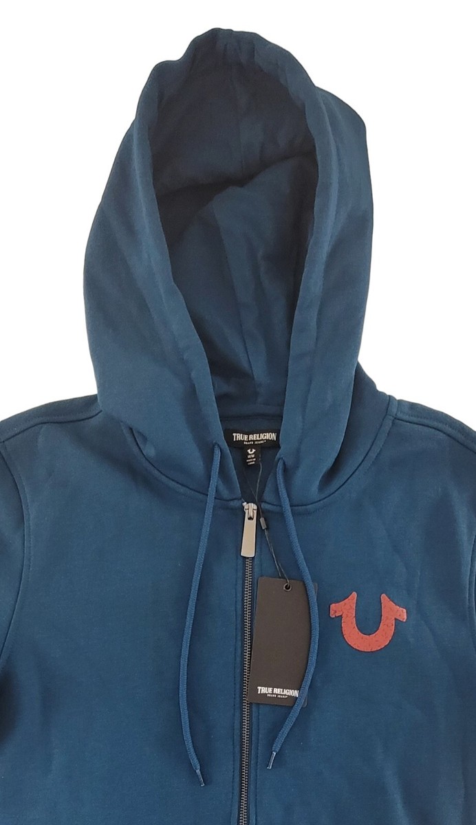 New Mens True Religion Full Zip Textured Hoodie Sz M NWT Blue $109