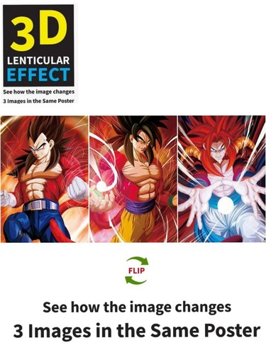 Póster Goku, Vegeta, Vegito-Efecto Lenticular 3D-Anime Dragon Ball Z, 3 Imágenes en 1 - Imagen 1 de 6