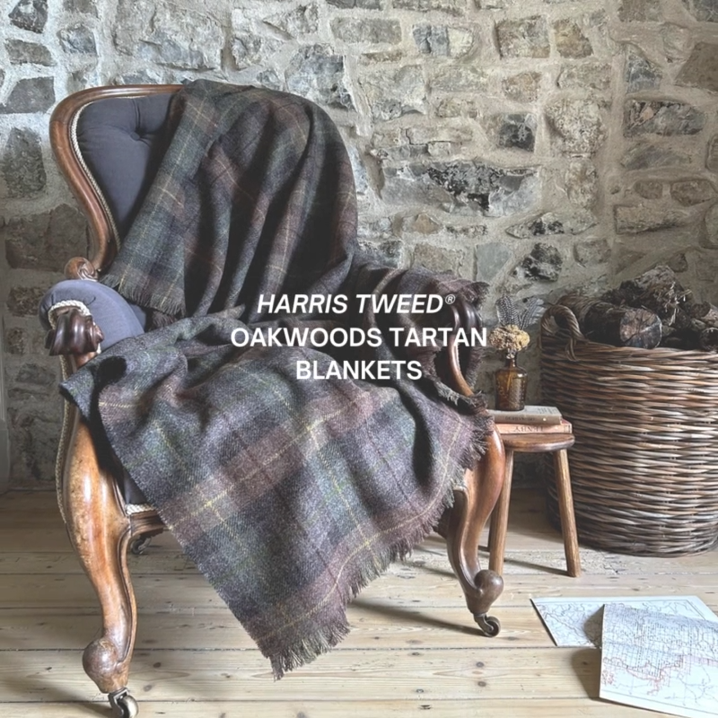Harris Tweed Oakwoods Tartan Pure Wool Lap Blanket 75x100cm UK