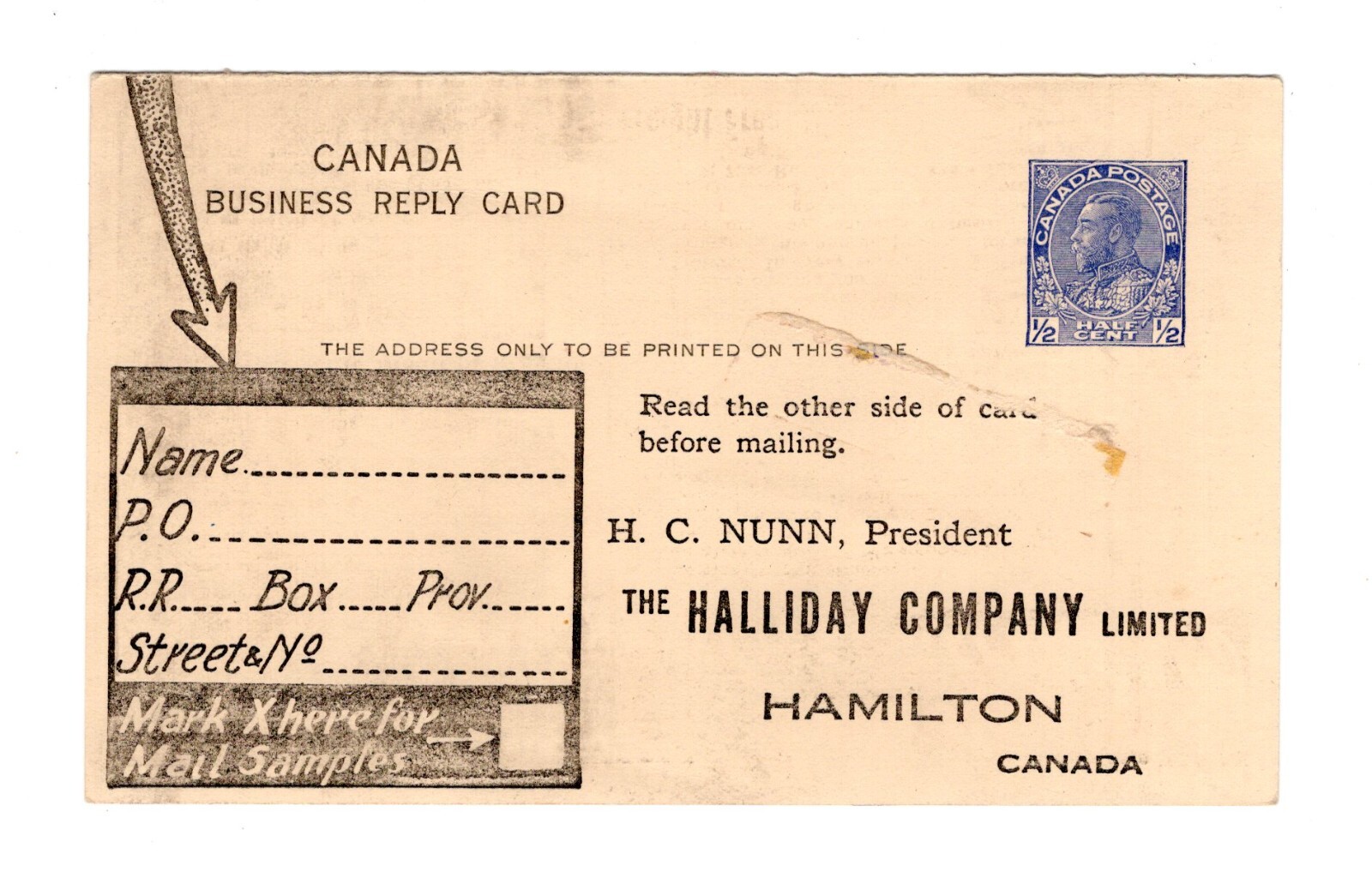 Canada Postal Stationery Halliday Company Admiral Advertising Reply