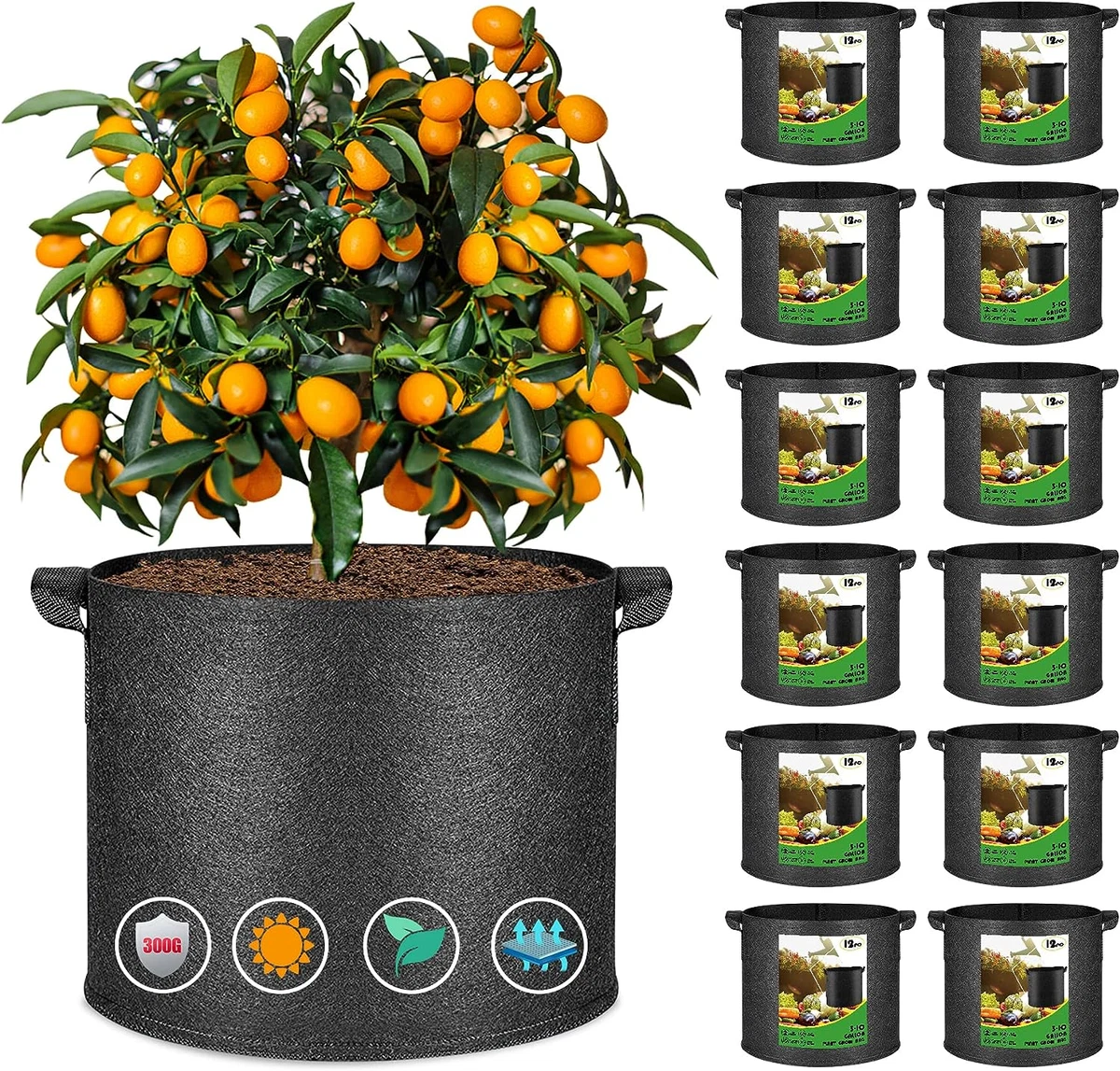 Fabric Pots 3 Gallon Pack of 12 - Heavy Duty Grow Bags with Handle,  Thickened Ga | eBay