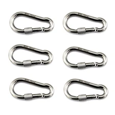 6 Pack-1/4" Carabiner Heavy Duty Stainless Steel Locking Carabiner Clips