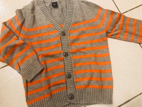 $50 Gap Boy Holiday Gray Orange Stripes Cabled Knitted Cardigan Sweater sz 4 NEW - Picture 6 of 8