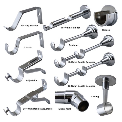 Polished Chrome Curtain Pole Rod Brackets 19mm 28mm 35mm Recess Extend Double - Picture 22 of 23