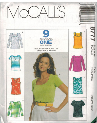 8777 UNCUT McCalls SEWING Pattern Misses Slim Fitting Tops 9 Great Looks EASY FF