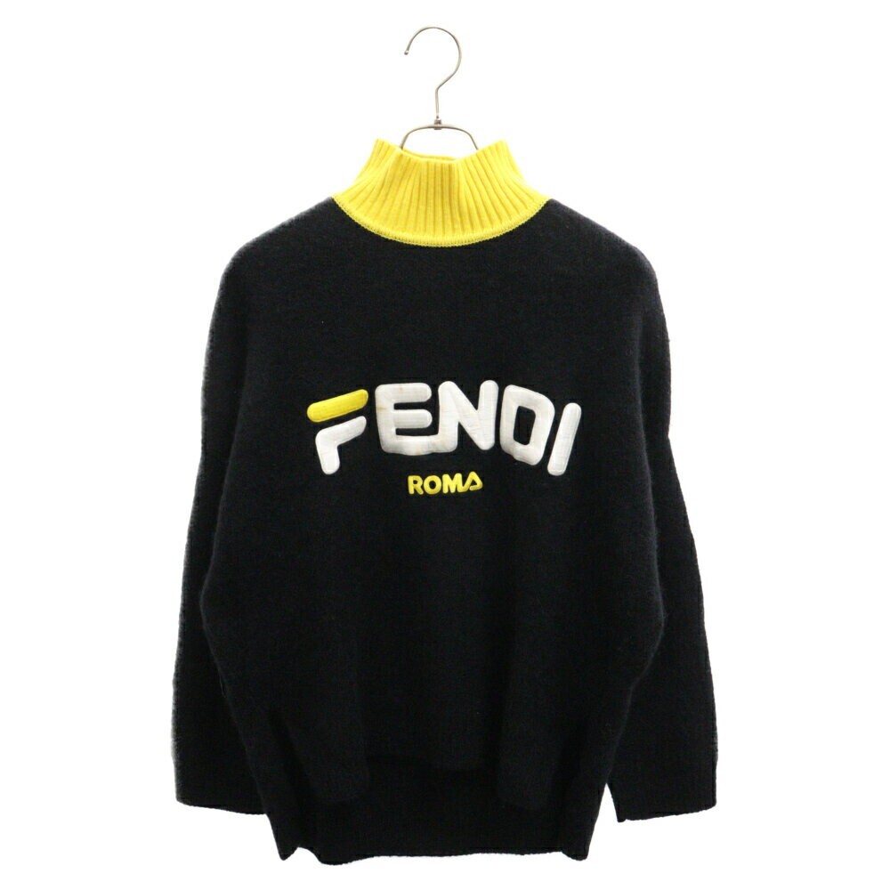 FENDI × FILA Women's Logo High Neck Sweater Black Yellow Size 42