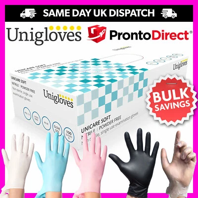 UNIGLOVES Disposable Gloves Powder Free Latex Free Clear Vinyl Nitrile Pink Blue 100
