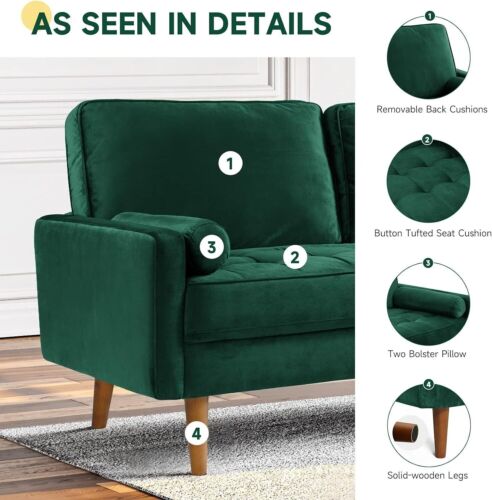 3-Sitzer Sofa Velvet Sitzcouch Gästesofa mit 2 Wurfkissen Loveseat Wohnzimmer DE - Bild 5 von 8