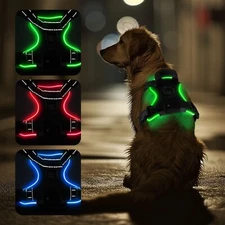 No Pull Light Up LED Dog Harness with Reflective Strips, Padded Breathable Mesh