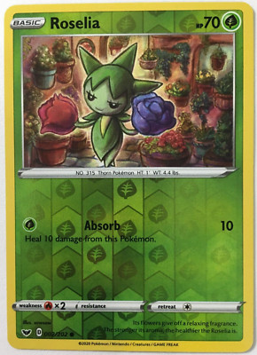 POKEMON ROSELIA 002/202 SWORD & SHIELD COMMON REVERSE HOLO NEAR MINT