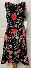 NWT Calvin Klein size 4 black red floral sleeveless fit  flare dress 118