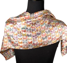 Vtg Butterfly Scarf Neck Tie Colorful 44"x17" Acetate Fabric Sheen Women Spring