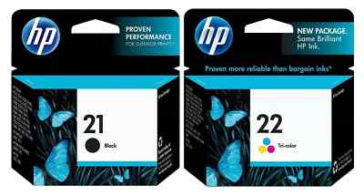 GENUINE HP 21 HP 22 Ink Cartridge 2 Pack for Deskjet 3910 Officejet J3635