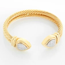 David Yurman Double Cable Pave Diamond Heart Cuff Bracelet