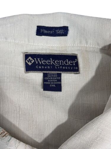 Weekender Floral Finest Silk Shirt Hawaiian Beige Men 2XL Short Sleeve Button Up - Picture 4 of 13