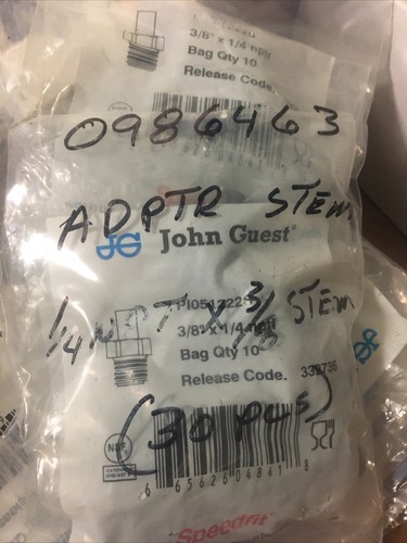10 Pack Lot John Guest PI051222S Stem Adapter Fitting OD 3/8” Thread NPTF 1/4” - Picture 4 of 4