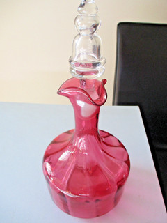 Vintage Cranberry Glass Decanter 28cm Tall