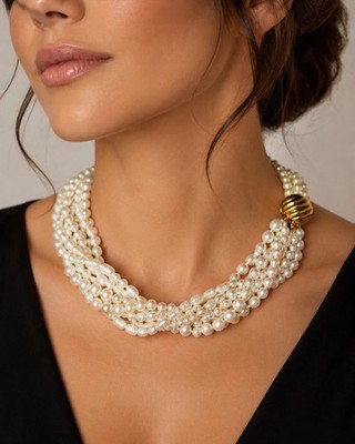 Vintage Perle mehrsträngig Torsade Halsreif Halskette 14K Gold Verschluss Nachlass Schmuck