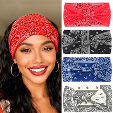 Bandana Headband Wide Paisley Hair Bands Stretchy Head Turban Sport Yoga Women