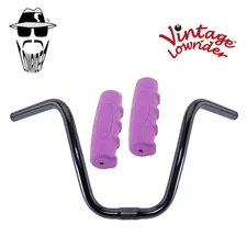 Original Lowrider 9" 25.4 D Handlebar Black 0214 120mm Grips Solid/Purple