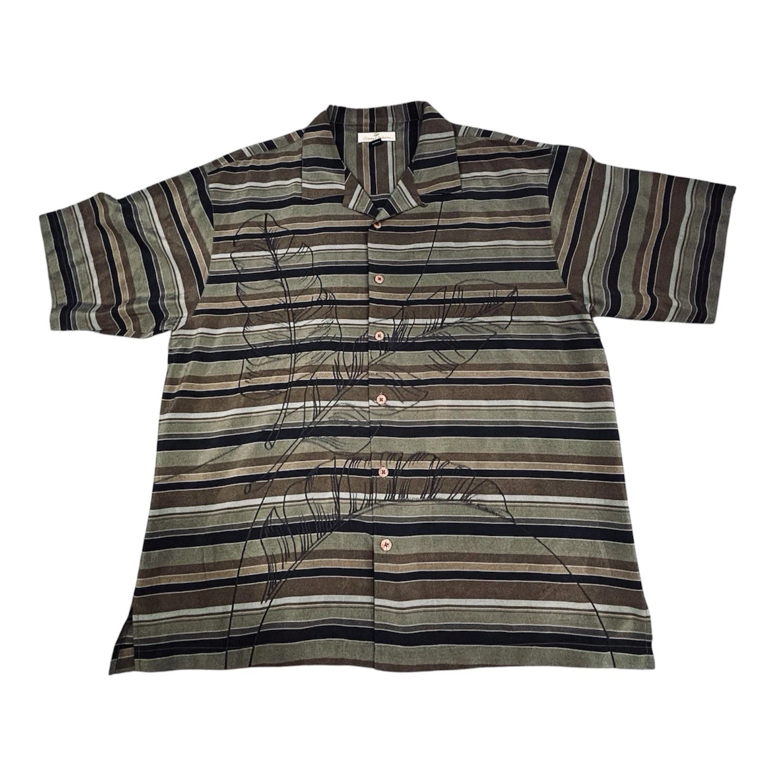 Tommy Bahama 100% Silk Shirt Men’s XL Green Palm Leaves Tropical Camp Hawaiian