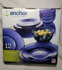 Vintage Anchor Hocking 12 Pc. Dinnerware Set COBALT BLUE Art Glass 4+4+4