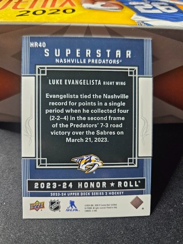 Luke Evangelista Superstar 2023-24 Honor Roll #HR 40 Nashville Predators  - Picture 2 of 2