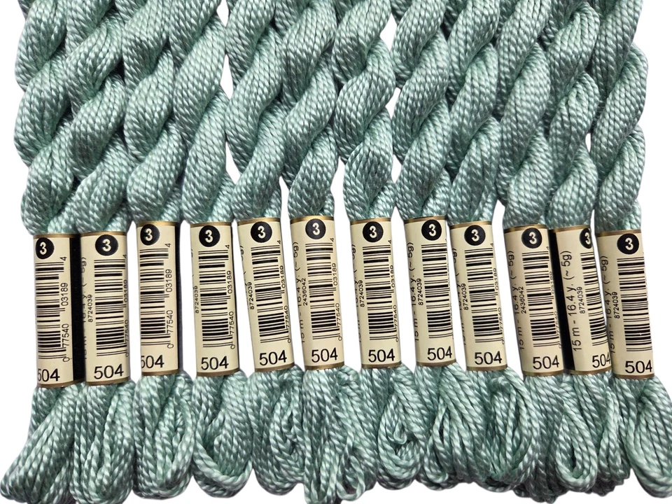 DMC Cotton Perle #3 Lot of 12 Light Blue Green #504 Embroidery Floss Thread - Image 2 of 2