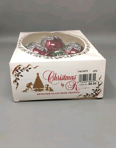 Vintage Weihnachten von Krebs elegantes Glas 4 Kugeln Ornament Set Tannenzapfen & Tannenzweig - Bild 7 von 11