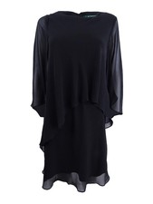 Lauren by Ralph Lauren Women's Chiffon Shift Dress (8, Black) 789022534044