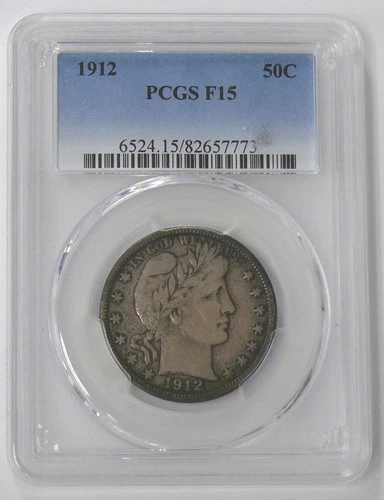 1912-P F-15 BETTER DATE BARBER (50c) HALF DOLLAR - PCGS GRADED - SEE PICTURES