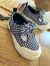 Wonder Nation Women's Blue/White Gingham Bow Slip-On Canvas Flats US 6
