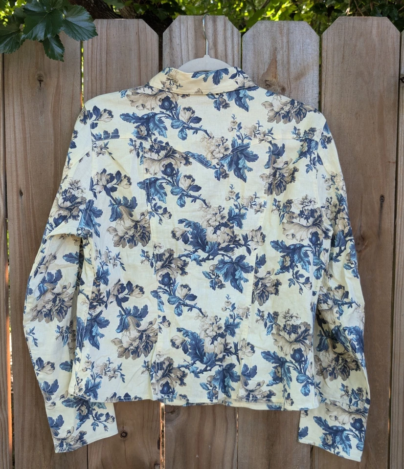 Camisa occidental floral azul crema Stetson para mujer botones a presión Foto 3 de 4