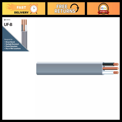 12/2 UF B Wire with Ground, 25ft Gray Solid Copper Direct Burial Cable, 600V Out