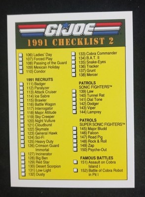 1991 Impel G.I. Joe Series 1 Honor Roll Checklist 2 Card #200
