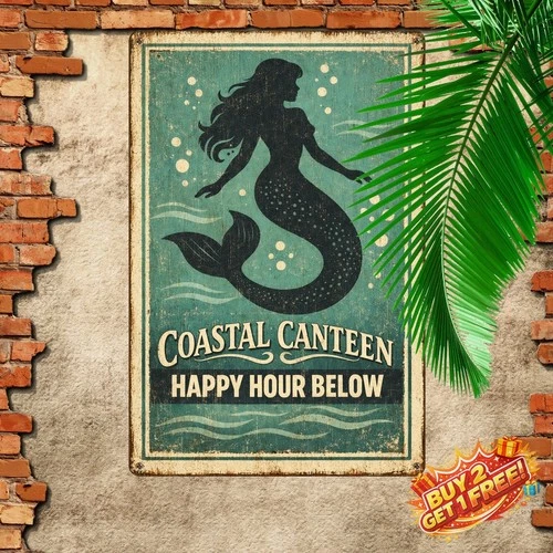 Mermaids Drink Free Vintage Look Decor Painting Metal Tin Sign 8x12