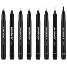 Ultimate Fine Line Drawing Pens Super Black Permanent Waterproof Set of 8