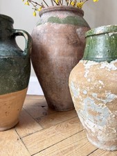 Rustic Handmade Vintage Turkish Pots & Urns In Moss Green Tones