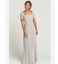 Show Me Your Mumu Brittany Maxi Dress XS Gray Short Sleeve Smocked Bridesmaid